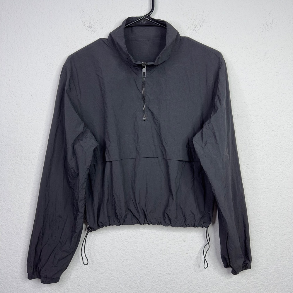 Alo Yoga Quarter Zip Cropped Windbreaker Womens L Black Pullover Athleisure Gym